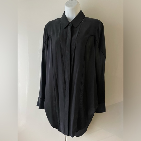 Rag & Bone black silk tuxedo style collared long sleeved shirt small - Picture 1 of 9